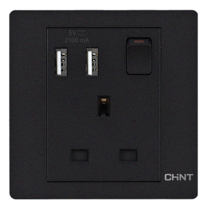 فيش بانوراما 13 أمبير مفرد و USB 2.1 أمبير - أسود