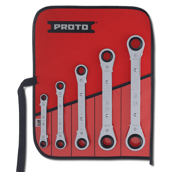 5 Piece Reversible Ratcheting Box Wrench Set - 12 Point