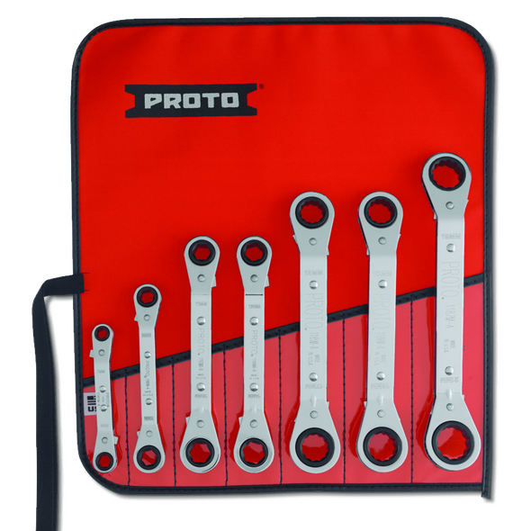 7 Piece Offset Reversible Ratcheting Box Wrench Set - 6 and 12 Point
