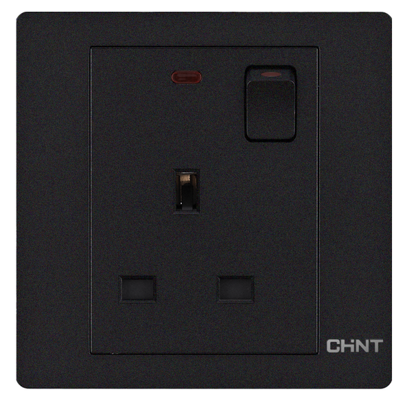 Panorama Socket 13A Single Bipolar With Switch - Black